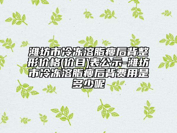 濰坊市冷凍溶脂瘦后背整形價格(價目)表公示-濰坊市冷凍溶脂瘦后背費用是多少呢