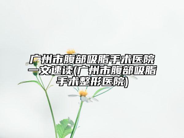 廣州市腹部吸脂手術(shù)醫(yī)院一文速讀(廣州市腹部吸脂手術(shù)整形醫(yī)院)