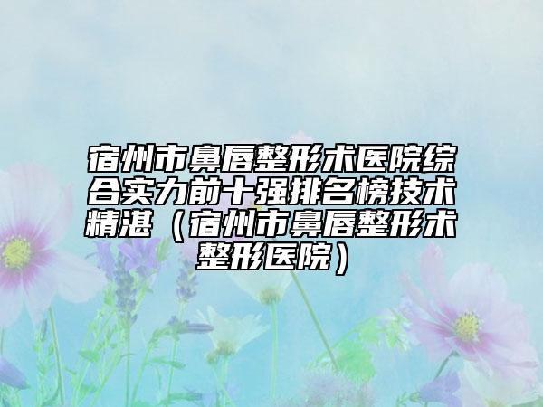 宿州市鼻唇整形術(shù)醫(yī)院綜合實(shí)力前十強(qiáng)排名榜技術(shù)精湛（宿州市鼻唇整形術(shù)整形醫(yī)院）