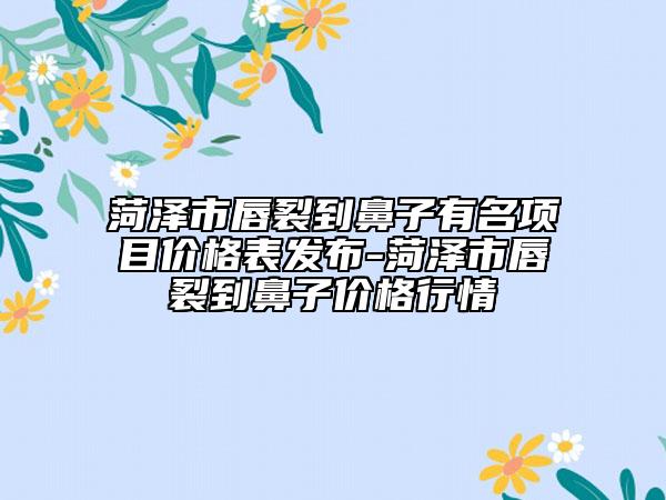 菏澤市唇裂到鼻子有名項目價格表發(fā)布-菏澤市唇裂到鼻子價格行情