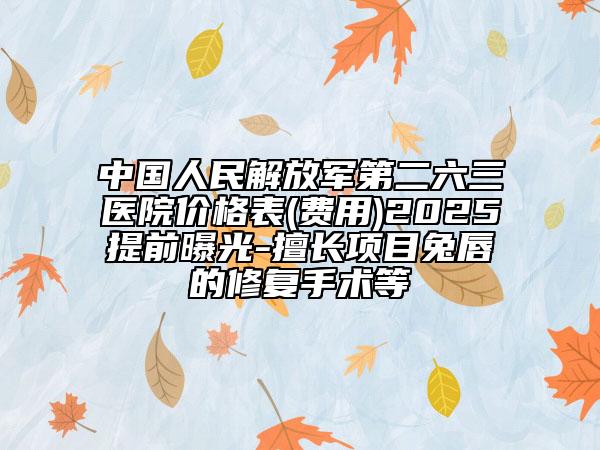 中國人民解放軍第二六三醫(yī)院價格表(費用)2025提前曝光-擅長項目兔唇的修復手術等