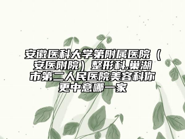 安徽醫(yī)科大學(xué)第附屬醫(yī)院（安醫(yī)附院）整形科,巢湖市第二人民醫(yī)院美容科你更中意哪一家