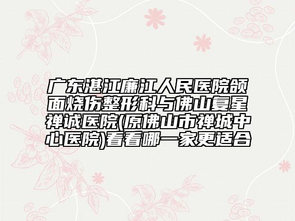 廣東湛江廉江人民醫(yī)院頜面燒傷整形科與佛山復星禪誠醫(yī)院(原佛山市禪城中心醫(yī)院)看看哪一家更適合