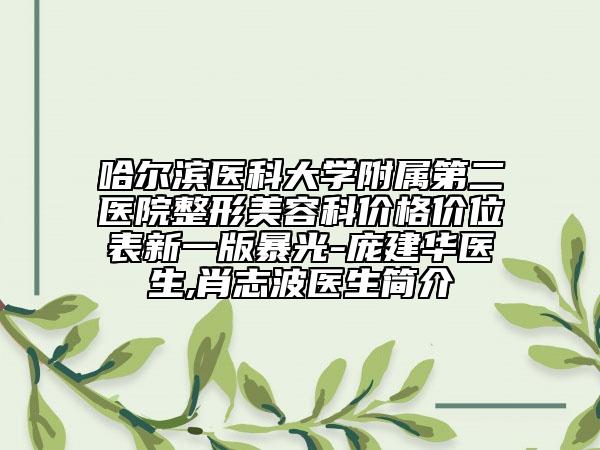 哈爾濱醫(yī)科大學(xué)附屬第二醫(yī)院整形美容科價(jià)格價(jià)位表新一版暴光-龐建華醫(yī)生,肖志波醫(yī)生簡介