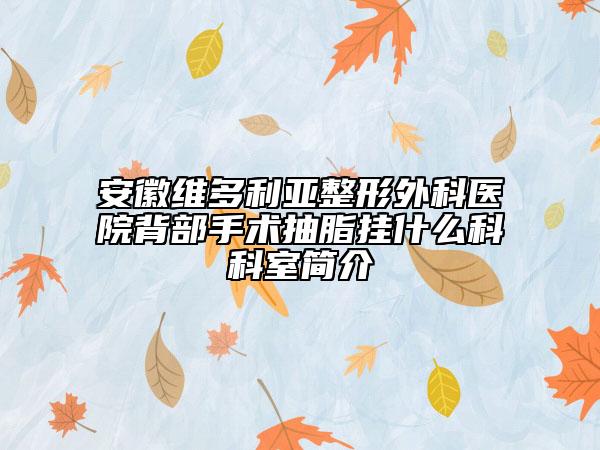 安徽維多利亞整形外科醫(yī)院背部手術(shù)抽脂掛什么科科室簡(jiǎn)介