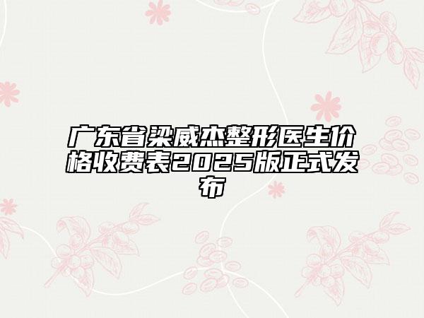 廣東省梁威杰整形醫(yī)生價格收費表2025版正式發(fā)布