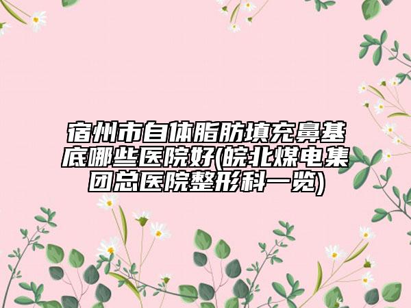 宿州市自體脂肪填充鼻基底哪些醫(yī)院好(皖北煤電集團(tuán)總醫(yī)院整形科一覽)