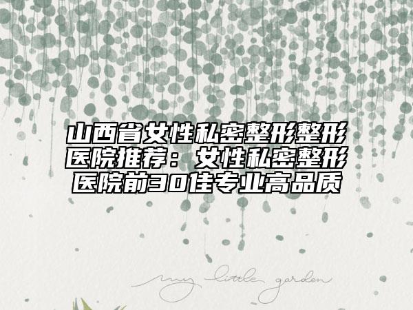 山西省女性私密整形整形醫(yī)院推薦:女性私密整形醫(yī)院前30佳專業(yè)高品質(zhì)