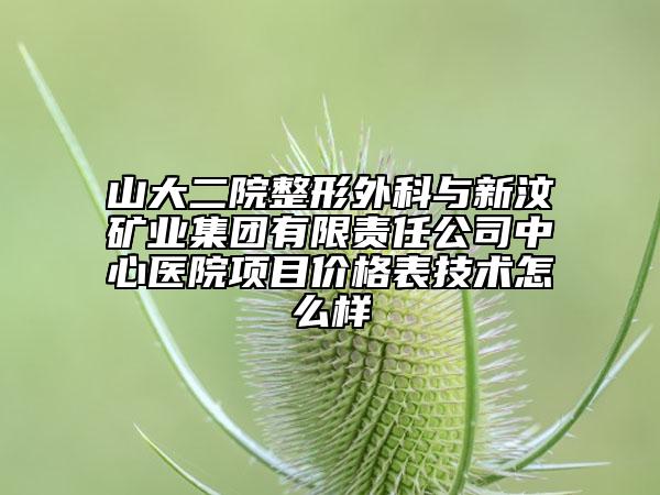 山大二院整形外科與新汶礦業(yè)集團有限責任公司中心醫(yī)院項目價格表技術怎么樣