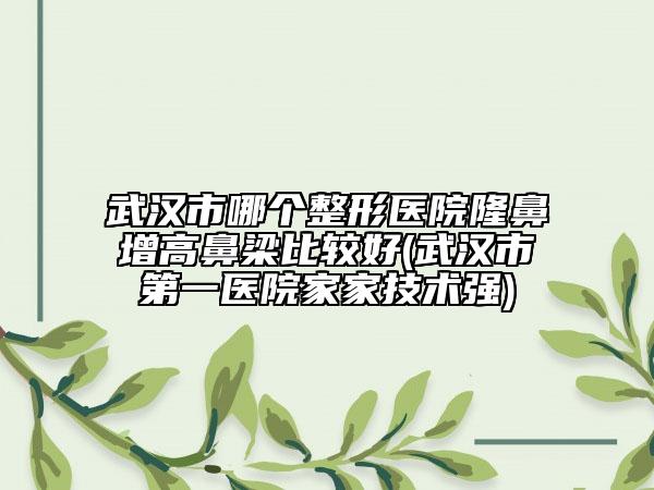 武漢市哪個整形醫(yī)院隆鼻增高鼻梁比較好(武漢市第一醫(yī)院家家技術(shù)強)