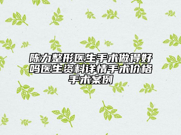 陳力整形醫(yī)生手術做得好嗎醫(yī)生資料詳情手術價格手術案例